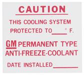 Decal, Dealer Installed Anti-Freeze, 1965-75 Buick