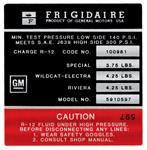 Decal, AC Compressor, 1970 Buick Frigidaire, #5910597