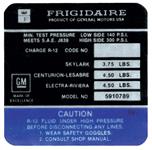 Decal, AC Compressor, 1972 Buick, Frigidaire, #5910789