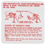 Decal, Jacking Instruction & Tire Pressure, 1963-64 Skylark/Special, In Trunk