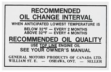 Decal, Oil Change, 1970-71 Buick, Canada, In Engine Compartment