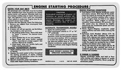 Decal, 74-76 Pontiac, Visor, Starting, Ignition Lock Instruction