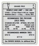 Decal, 69 Grand Prix, Tire Pressure, RG