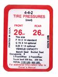 Decal, Tire Pressure, 1968 Cutlass, 442/Hurst