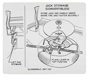 Decal, Spare Tire & Jack Stowage, 67 Cutlass Convertible, In Trunk, GM # 397160