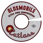 Decal, Air Cleaner, 1965-66 Cutlass, 330-4V, 11" "Cutlass Ultra Hi-Comp", Silver