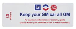 Decal, Air Cleaner, 1970 Cutlass, 4bbl, "Keep your GM car all GM", OI 6486276