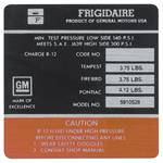 Decal, AC Compressor, 1967 Pontiac, Frigidaire