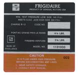 Decal, AC Compressor, 1973 Pontiac, Frigidaire, #1131030