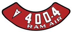 Decal, Air Cleaner, 59-76 Pontiac, Rounded "400-4 Ram Air" w/Arrwhd, Aftermarket