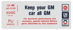 Decal, Air Cleaner, 1976 Pontiac, 400-4V, "All GM", PU 8995235