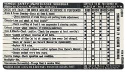 Decal, Vehicle Safety Maintenance, 1971 Grand Prix, In Glove Box