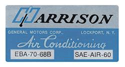 Decal, Evaporator Box, Harrison Air Conditioning, 1968 GM, EBA7068B