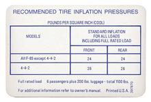 Decal, Tire Pressure, 1967 Cutlass 442