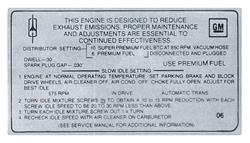 Decal, 69 Cutlass, Emissions, 455, 4bbl, HO, AT