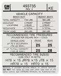 Decal, Tire Pressure, 1974 Pontiac, KE 493735