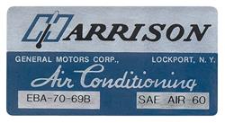 Decal, Evaporator Box, 1969 GM, Harrison Air Conditioning, EBA 7069B