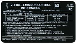 Decal, 70 Pontiac, Emissions, 455 4V ,PD,  482341