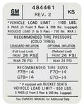 Decal, 72 GTO, Tempest, Lemans, Tire Pressure, KS