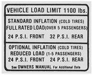 Decal, Tire Pressure, 1967 Pontiac