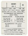 Decal, Tire Pressure, 1971 GTO/LeMans, KE