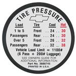 Decal, Tire Pressure, 1966 Chevelle/El Camino, Except SS, GM # 3888745