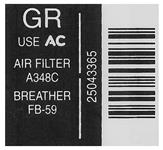 Decal, Air Cleaner, 1984 Monte Carlo, GR 25043365