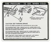 Decal, Jacking Instructions & Tire Pressure, 1961 Special, In Trunk