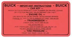 Decal, Tire & Oil Pressure, 1961-62 Special, Interior