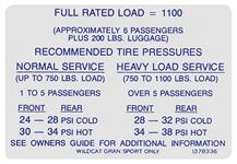 Decal, 66 WILDCAT/GS, TIRE PRESSURE