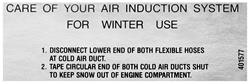 Decal, Ram Air Instructions, 1968-69 Cutlass, Winter Care