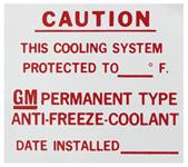 Decal, Dealer Installed Anti-Freeze, 1966-73 GTO/Tempest/LeMans