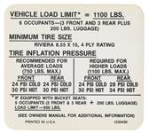 Decal, Tire Pressure, 1969 Riviera, GM # 1230499