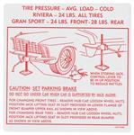 Decal, Jacking Instruction, 1965 Riviera/GS