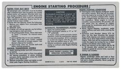 Decal, Engine Starting Instructions, 1974-76 Riviera