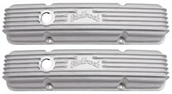 Valve Covers, Edelbrock Classic, SBC Perimeter, Finned Alum w/2 Holes, 3.5" Tall