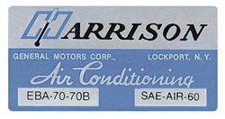 Decal, 70 GM, Evaporator Box, Harrison Air Conditioning, EBA7070B