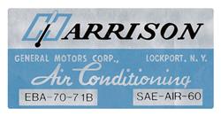 Decal, Evaporator Box, Harrison Air Conditioning, 1971 GM, EBA7071B