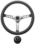 Steering Wheel Kit, 1969-77 Pontiac, Retro w/Holes, Pontiac Crest Cap, Black