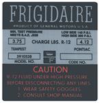 Decal, AC Compressor, 1966 Pontiac, Frigidaire, #5910528