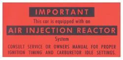 Decal, Air Injection Reactor, California Cars, 1966-67 Pontiac/Buick/Cadillac