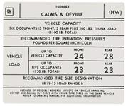 Decal, Tire Pressure, 1975-76 Calais/DeVille, In Door Jamb