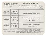 Decal, Tire Pressure, 1971-72 Cadillac exc. Eldorado, In Door Jamb