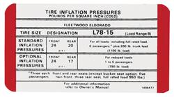 Decal, Tire Pressure, 1970 Cadillac Eldorado/Fleetwood, In Door Jamb