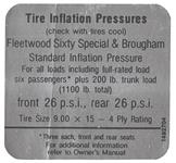 Decal, Tire Pressure, 1968-69 Fleetwood 4D Sedan, In Door Jamb