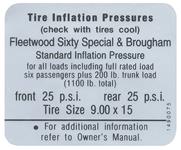 Decal, Tire Pressure, 1967 Fleetwood 4D Sedan, In Door Jamb