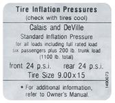 Decal, Tire Pressure, 1967 Calais/DeVille, In Door Jamb