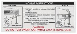 Decal, 67 Cadillac, Trunk, Jacking Instruction, Eldorado