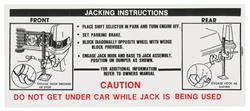 Decal, Jacking Instruction, 1969 Cadillac, In Trunk