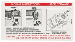 Decal, Jacking Instruction, 1972 Cadillac Eldorado, In Trunk